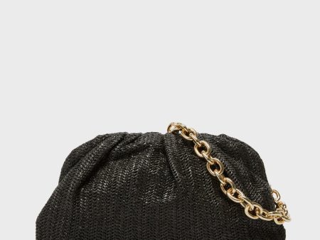 Black Raffia Slouchy Clutch Sale