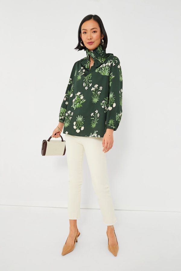 Viridian Stamped Bouquets Bouvier Blouse Online Hot Sale