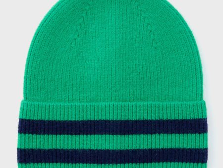 Green Solid Stripe Beanie For Cheap