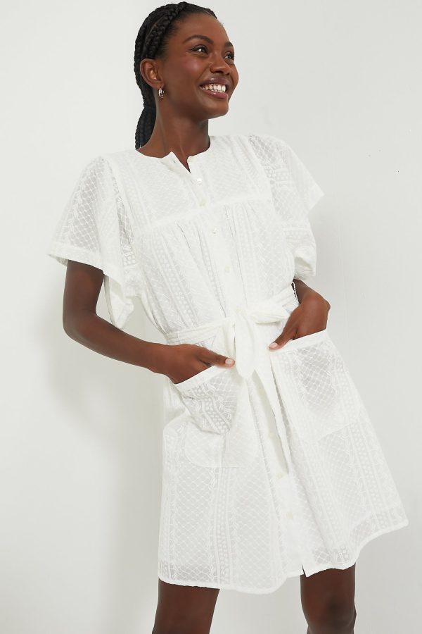 White Embroidered Marion Button Dress Online