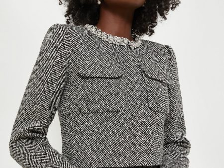 Black Herringbone Embellished Jacket Cheap