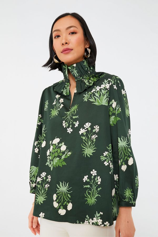 Viridian Stamped Bouquets Bouvier Blouse Online Hot Sale