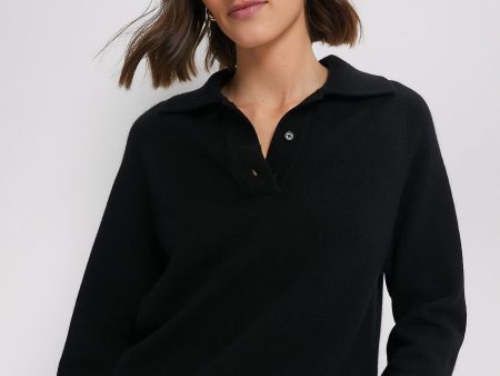 Black Carlisle Cashmere Banded Polo Sweater Hot on Sale