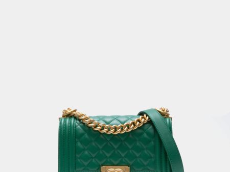 CHANEL Green Diamond Pattern Leather Chain Shoulder Bag Online now