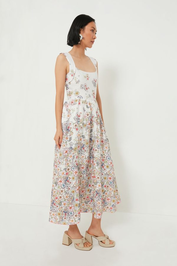 White and Flower Print Midi Dress Sale