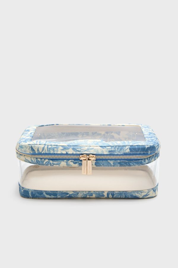 Misty Blue Toile PVC Large Vanity Case Online