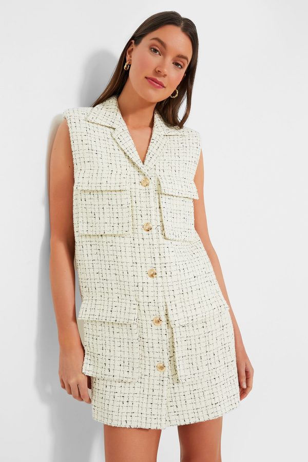 White and Black Tweed Alden Dress Discount