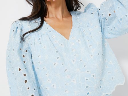 Airy Blue Eyelet Daniella Top For Cheap