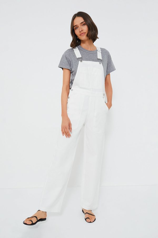 White Straight Leg Denim Overalls Online