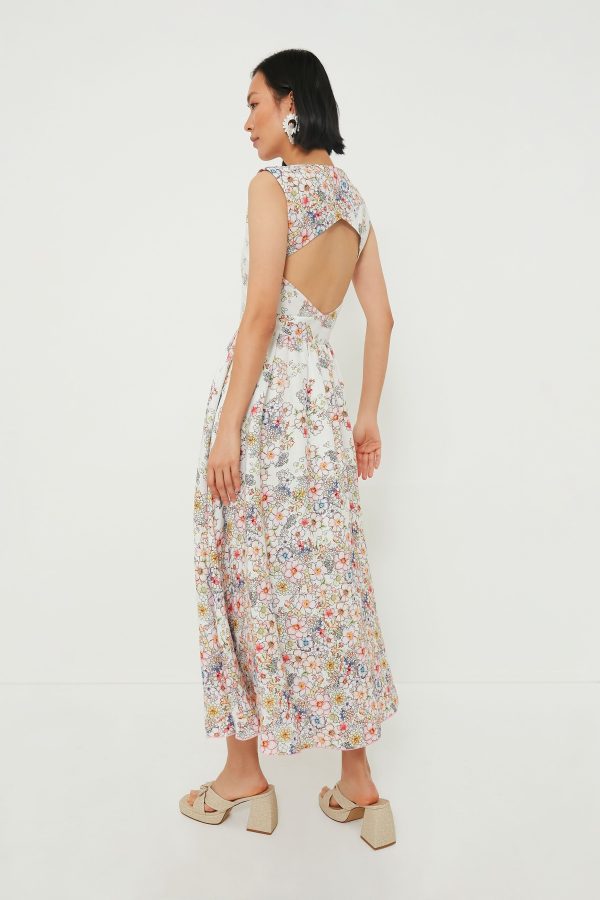 White and Flower Print Midi Dress Sale