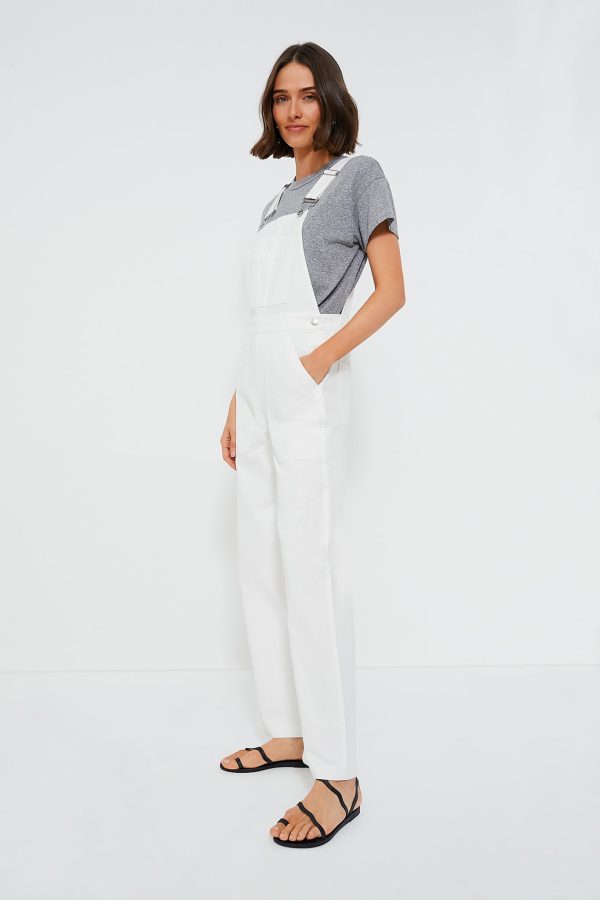 White Straight Leg Denim Overalls Online