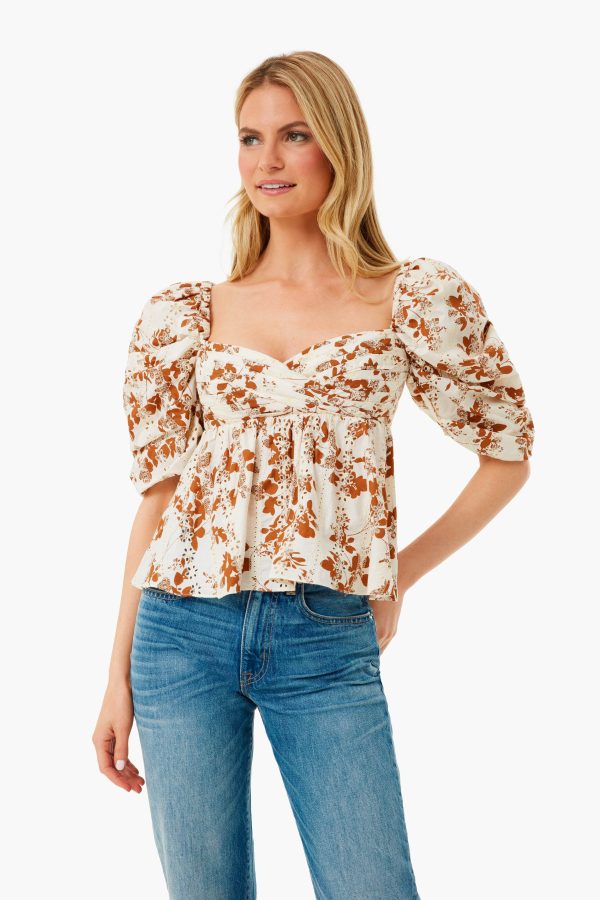 White and Brown Floral Sauda Top Online Sale