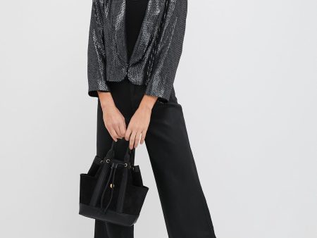 Gunmetal Sequin Cropped Zana Jacket on Sale