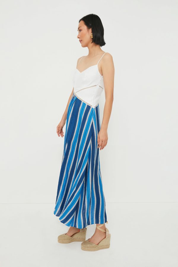 White & Blue Stripe Linen Maxi Dress Fashion