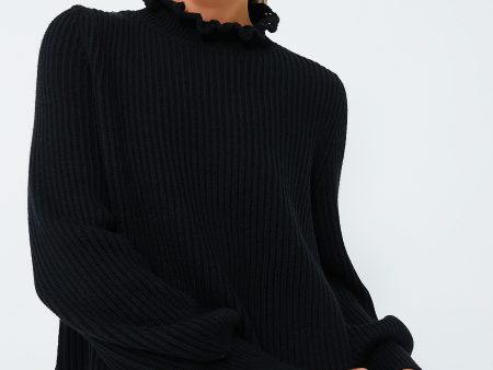 Black Delphine Ruffle Neck Sweater Hot on Sale