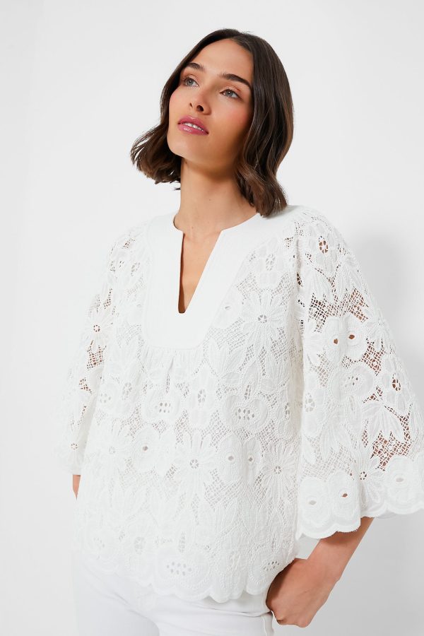 White Eyelet Lace Florian Blouse Online now