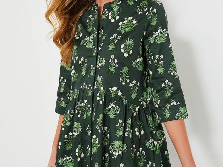 Viridian Stamped Bouquets Royal Shirt Dress For Sale