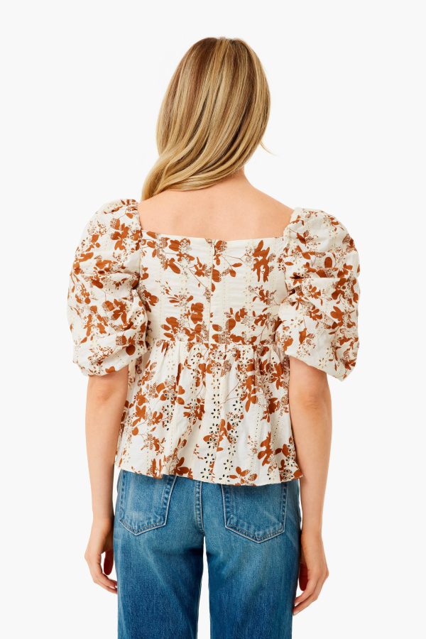 White and Brown Floral Sauda Top Online Sale