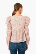 White and Pink Clemons Long Sleeve Puff Blouse Cheap