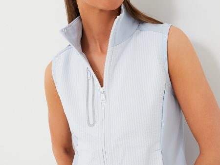 Blue Sleeveless Tech Terry Full Zip Vest Hot on Sale