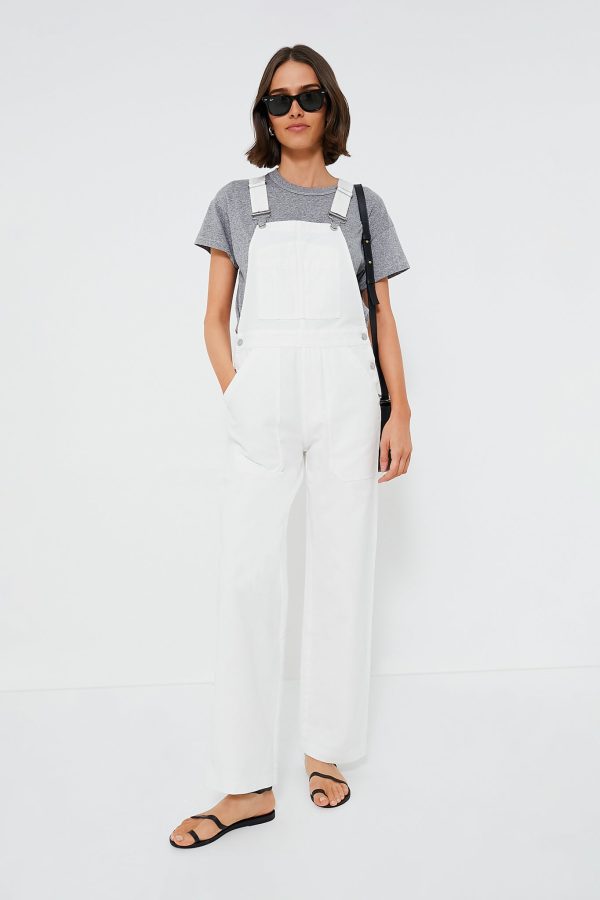 White Straight Leg Denim Overalls Online