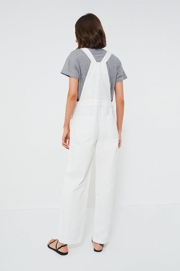 White Straight Leg Denim Overalls Online