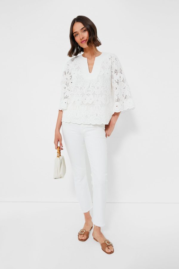 White Eyelet Lace Florian Blouse Online now