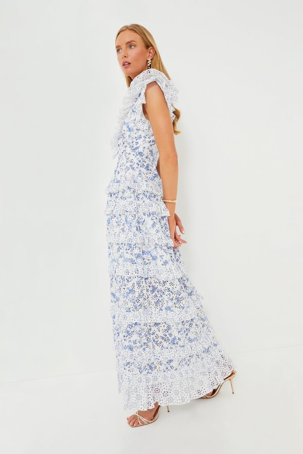 White and Blue Floral Daria Dress Fashion