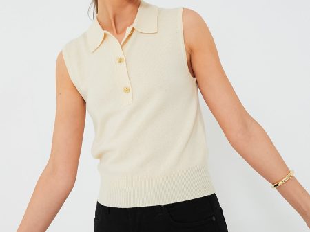 Alabaster Gleam Cashmere Mix Sleeveless Polo Discount