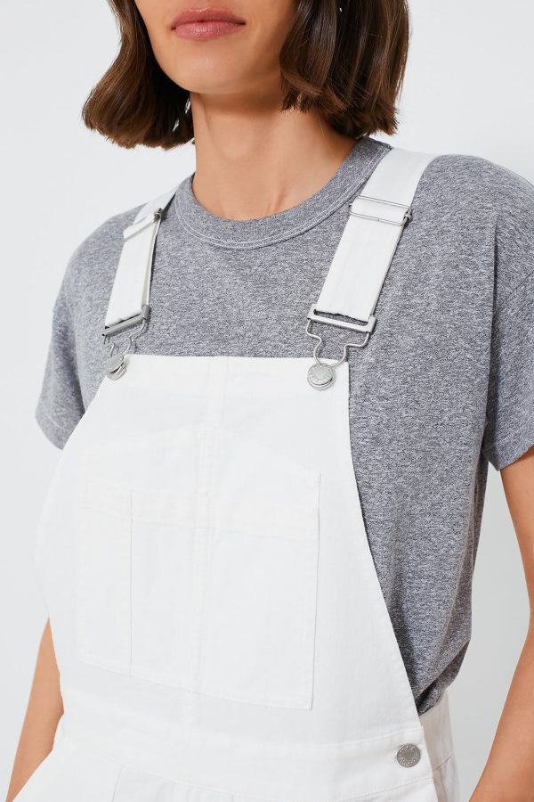 White Straight Leg Denim Overalls Online