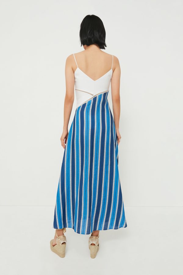 White & Blue Stripe Linen Maxi Dress Fashion