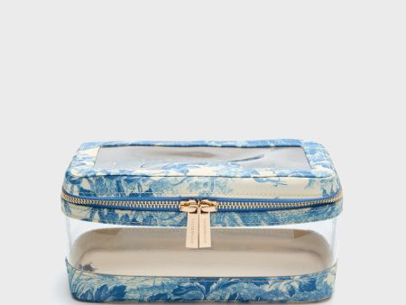 Misty Blue Toile PVC Small Vanity Case on Sale