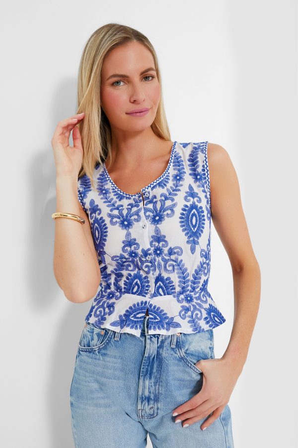 White and Blue Angelica Blouse Online Hot Sale