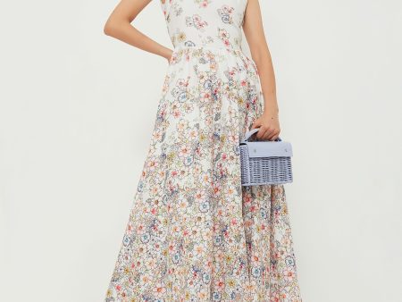 White and Flower Print Midi Dress Sale