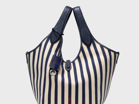 Ink and White Stripe Polo Medium Canvas Tote For Cheap