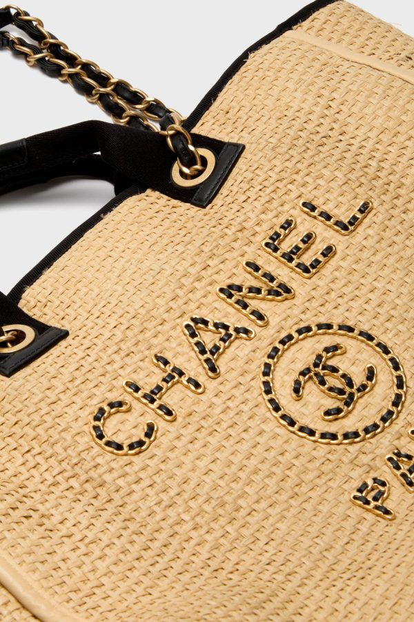 CHANEL Straw Raffia Deauville MM Tote Bag For Discount