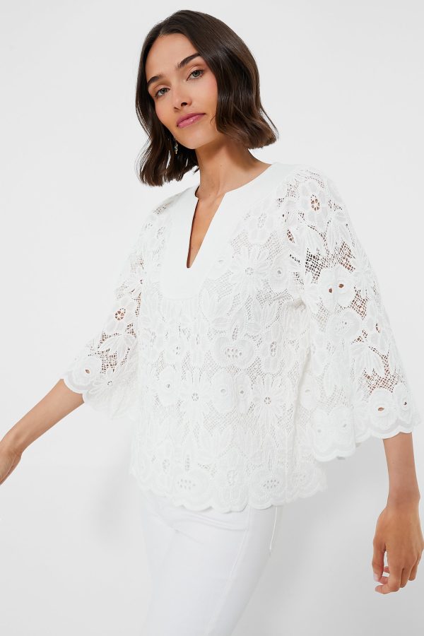 White Eyelet Lace Florian Blouse Online now