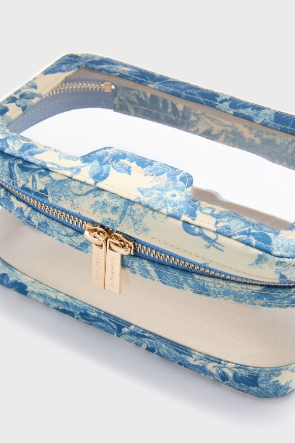 Misty Blue Toile PVC Small Vanity Case on Sale