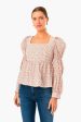 White and Pink Clemons Long Sleeve Puff Blouse Cheap