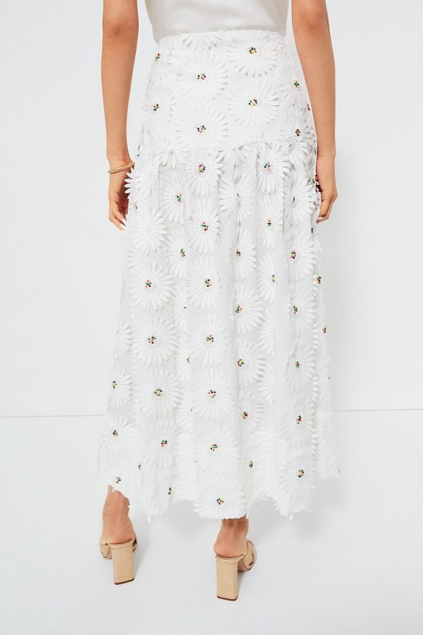 White Daisy 3D Flower Maxi Skirt For Discount