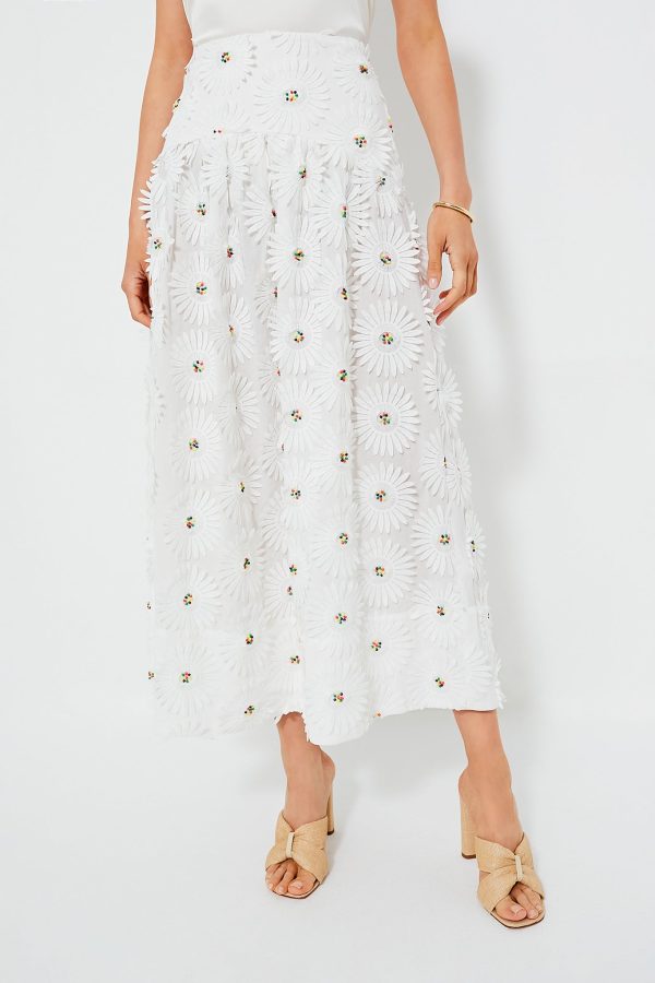 White Daisy 3D Flower Maxi Skirt For Discount