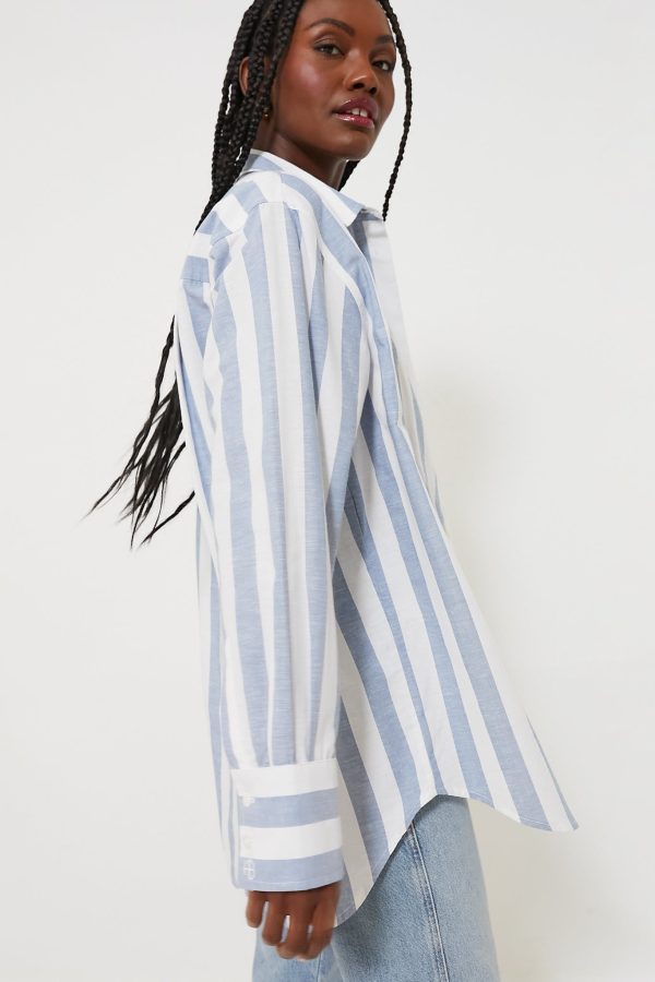 White and Blue Stripe Plaza Shirt Cheap