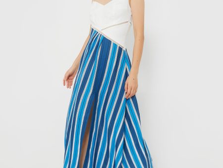 White & Blue Stripe Linen Maxi Dress Fashion