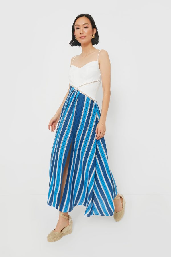 White & Blue Stripe Linen Maxi Dress Fashion