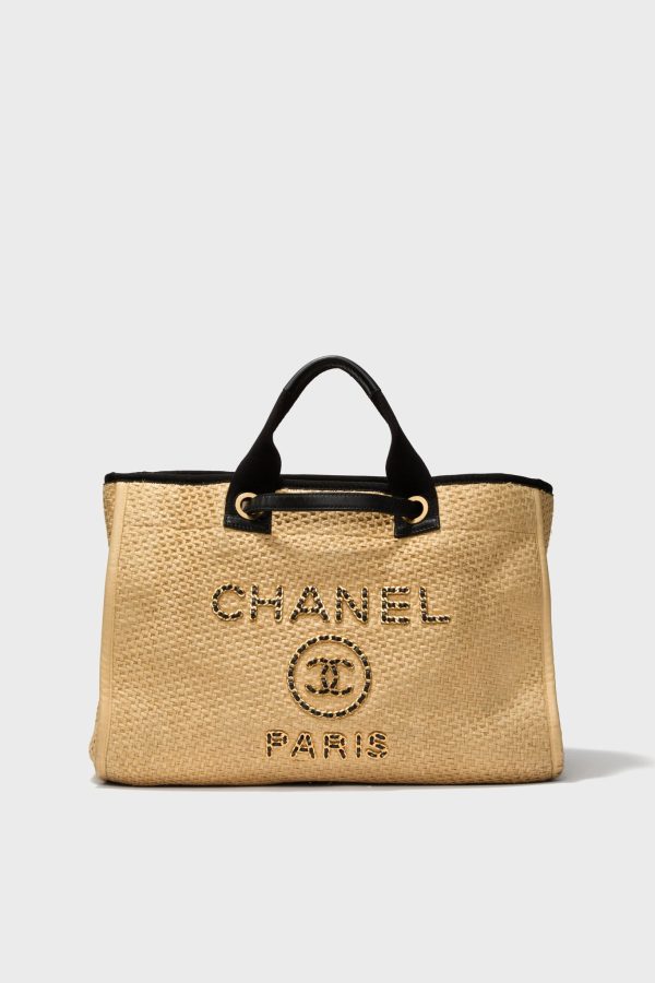 CHANEL Straw Raffia Deauville MM Tote Bag For Discount