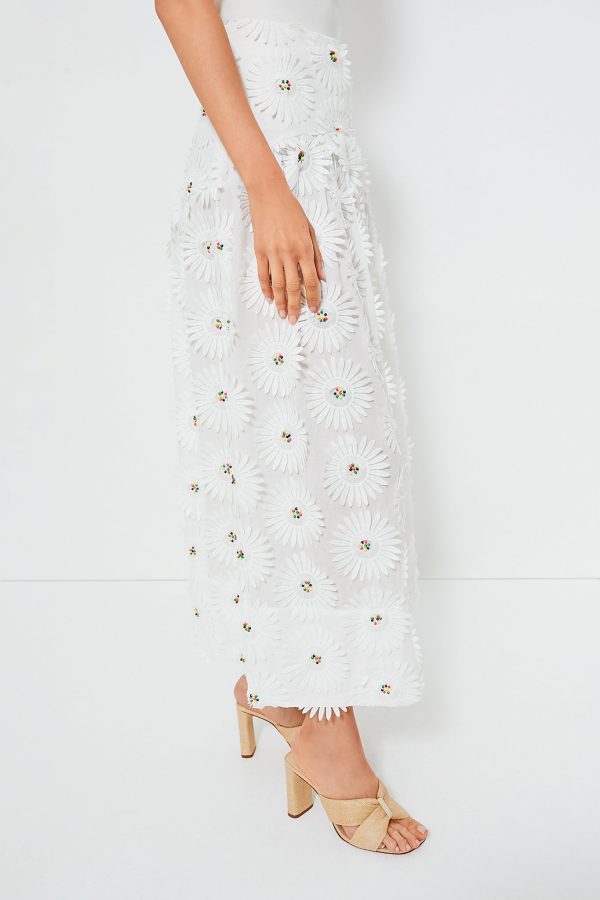 White Daisy 3D Flower Maxi Skirt For Discount